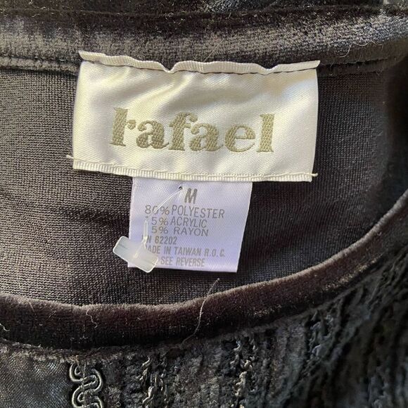 Vintage 80’s Patchwork Black Velvet Rafael Top M - Picture 6 of 7